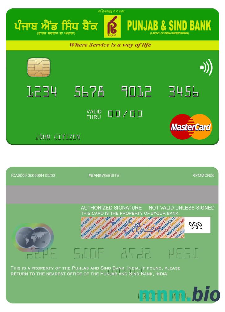 India Punjab and Sind Bank przykład karty mastercard w formacie PSD